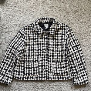 H&M Black and White Knit Checkered Blazer
